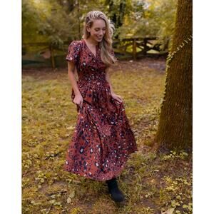 Anthropologie Maeve Somerset Maxi Dress Leopard Print Tiered Cotton